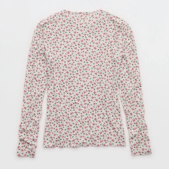 Aerie Superchill Modal Rib Long Sleeve T-Shirt Christmas Holiday Soft Muslin - Picture 4 of 6